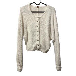 Free People One Fuzzy Button Front Cardigan White Size XS